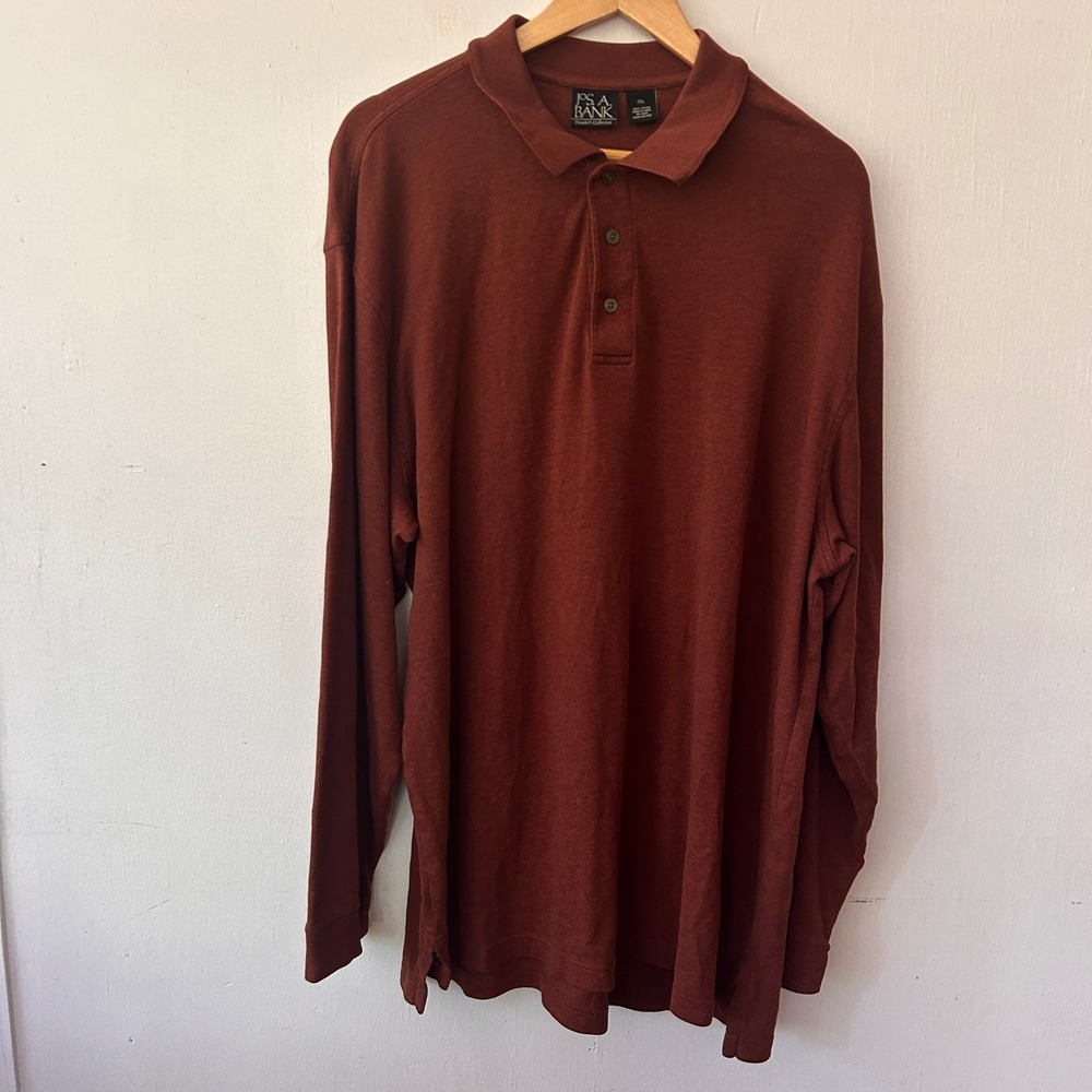 Jos. A. Bank Polo Shirt Mens XXL Rust Long Sleeve Cotton Traveler Classic